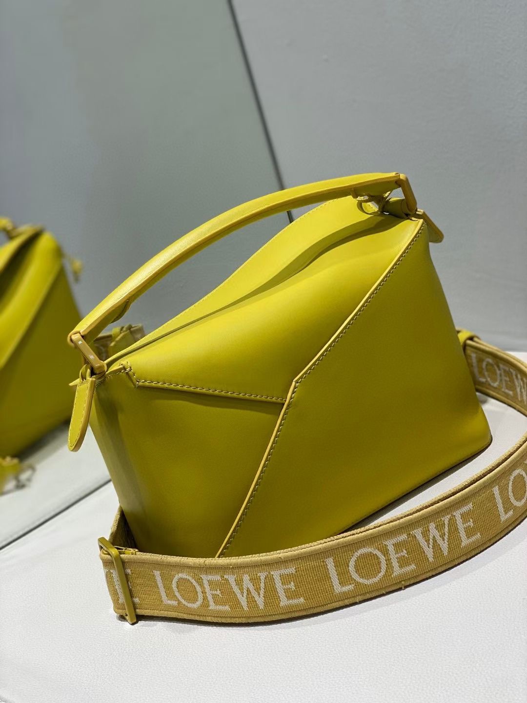 Loewe Small Puzzle Bag in Satin Calfskin Lemon Yellow